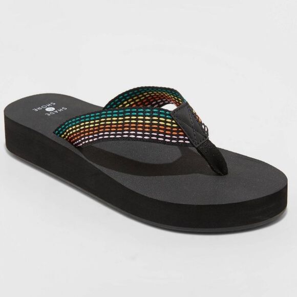 SHADE & SHORE Ariana Platform Flip Flop Sandal Black Colorful Size 10 - Picture 1 of 8